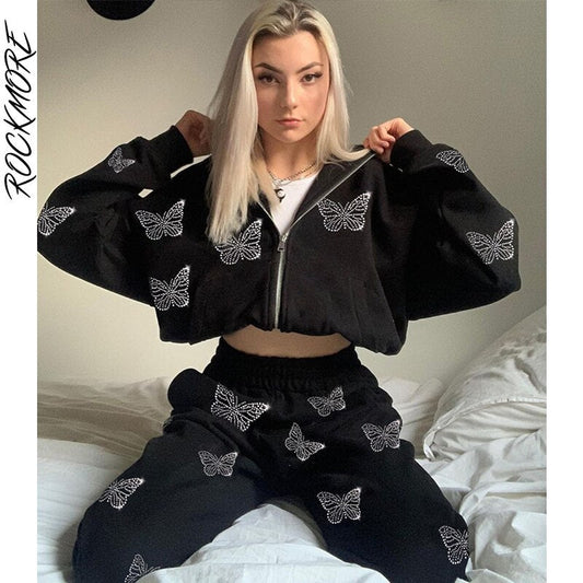 Print Hoodies Women'S Sweatshirts Oversized Pocket Jacket Streetwear Autumn Casual Loose Hooded Zipper Top Clothes