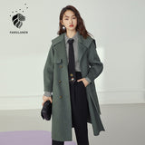 Gray Long Elegant Wram Wool Coat Women Double Breasted Winter Coat Jacket Vintage Cashmere Female Trench Blend Coat