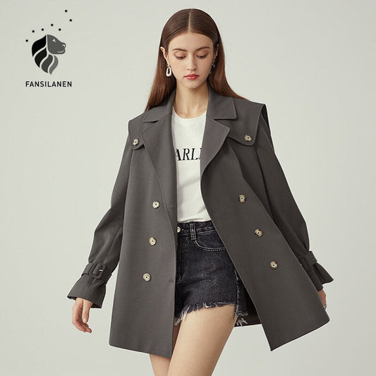 Casual Bandage Women's Trench Coat Autumn Winter Overside Streetwear Windbreaker Fashion Gray Jacket Trench Femme