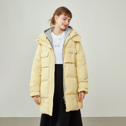 Women Puffer Jacket Large Lapel Design Hooded Down Jacket  Winter Jacket Women's Mid-length Black Down Coats