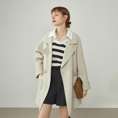 Women's Wide Version Loose Double-sided Woolen Coats Winter Two-piece Down Vest Women Apricot Warm Elegant Jackets