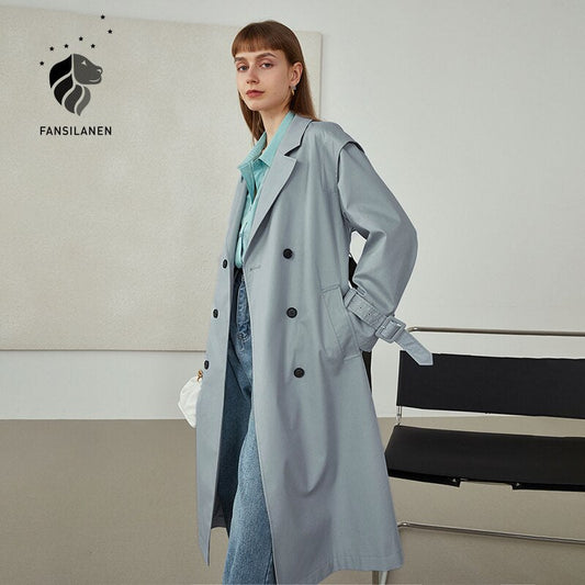 Autumn Women Clothes Temperament Long Trench Coat Designer Clothes Solid High-quality Long Belt Windbreaker Jacket