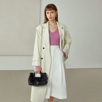 Autumn Women Clothes Temperament Long Trench Coat Designer Clothes Solid High-quality Long Belt Windbreaker Jacket