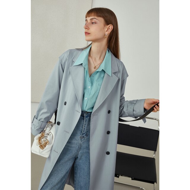 Autumn Women Clothes Temperament Long Trench Coat Designer Clothes Solid High-quality Long Belt Windbreaker Jacket
