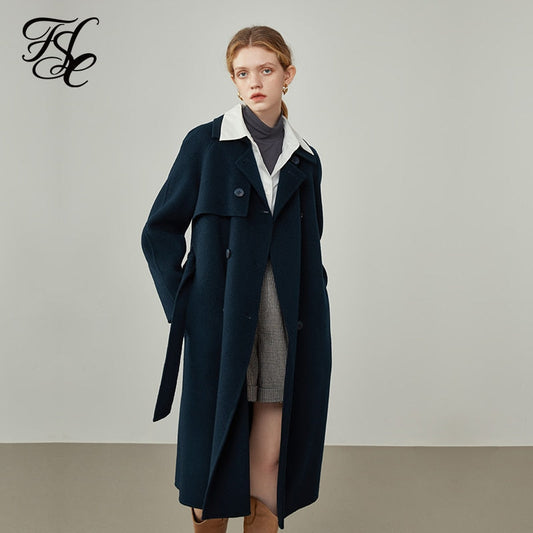 Wool Coat Women Winter Retro Temperament Dark Jackets Women Double Breasted Commuter Long Suit Collar Cashmere Coats