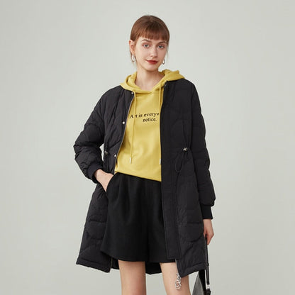 Women's Winter Black Fashion Baseball Collar Mid-length Down Jackets Short Lantern Sleeve Down Jacket Oversized Coats