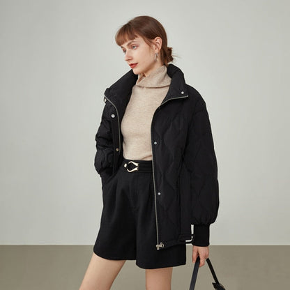 Women's Winter Black Fashion Baseball Collar Mid-length Down Jackets Short Lantern Sleeve Down Jacket Oversized Coats