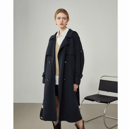 Women Windbreaker-style Double Breasted Wool Coat Mid-length Suit Collar Orange Woolen Jackets Apricot Commuter Coats