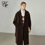 Women Fake two mid-length woolen coat winter college style double-sided jacket Suit collar pleated sleeve woolen coat