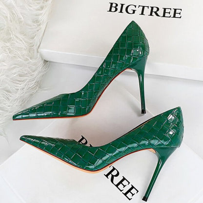 Woven Pattern Woman Pumps Patent Leather Pumps Shoes Women High Heels Lady Stiletto Sexy Party Shoes Plus Size 43
