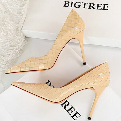 Woven Pattern Woman Pumps Patent Leather Pumps Shoes Women High Heels Lady Stiletto Sexy Party Shoes Plus Size 43