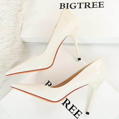 Woven Pattern Woman Pumps Patent Leather Pumps Shoes Women High Heels Lady Stiletto Sexy Party Shoes Plus Size 43