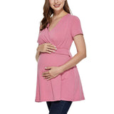 Summer Women Maternity Clothes T Shirts Pregnant Tops Pregnant Wrap Tunic Maternity Breastfeeding Tee Clothing Short Sleeves