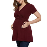 Summer Women Maternity Clothes T Shirts Pregnant Tops Pregnant Wrap Tunic Maternity Breastfeeding Tee Clothing Short Sleeves