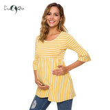 Ruffle Maternity Tops Loose Pregnancy Tee Striped T-shirt Sweet Mama Maternity Clothes Pregnant Womens Clothing S-XL