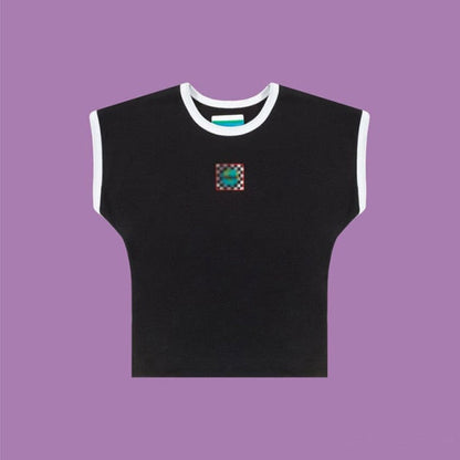 Purple Baby Tee Sleeveless Patchwork Earth Crop Tank Top Women Aesthetic e-Girl Y2K Outfit /