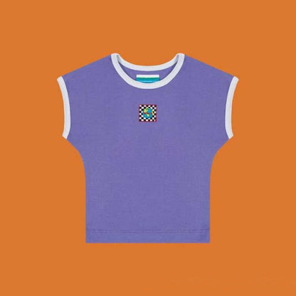 Purple Baby Tee Sleeveless Patchwork Earth Crop Tank Top Women Aesthetic e-Girl Y2K Outfit /