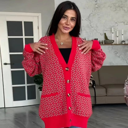 Women Plaid Cardigan Sweater  Spring Autumn New Ins Popular Retro French Female Loose Knitted Cardigan Length Sweater Jacket