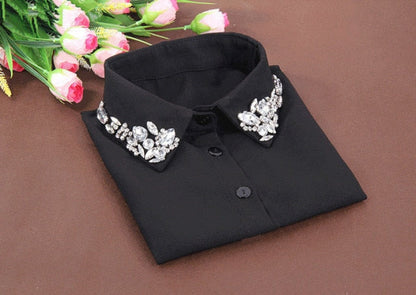 xakxx Vintage fashion White Half Shirt Detachable High-grade crystal female blouse Fake collar top Blouses Peter pan Detachable Collar