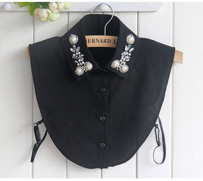 xakxx Vintage fashion White Half Shirt Detachable High-grade crystal female blouse Fake collar top Blouses Peter pan Detachable Collar