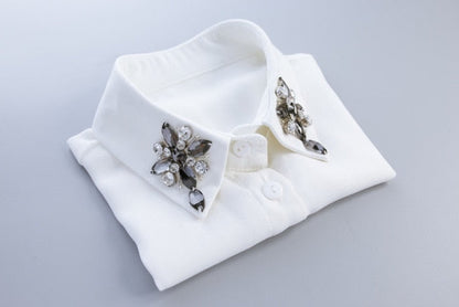 xakxx Vintage fashion White Half Shirt Detachable High-grade crystal female blouse Fake collar top Blouses Peter pan Detachable Collar