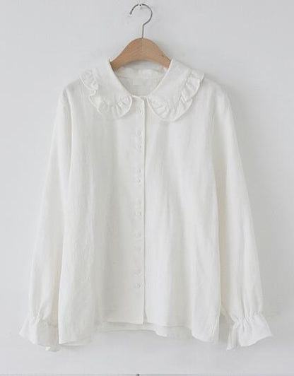 xakxx Basic Shirts Blouses Hot Sales  Women Fashion Design Korean Preppy Style Flare Sleeve Peter Pan Collar White Button Shirt